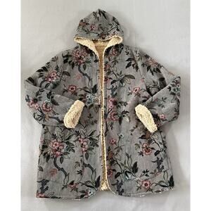 Sundance Coat Womens Gray Sakari Tapestry Floral Reversible Sherpa Jacket XL